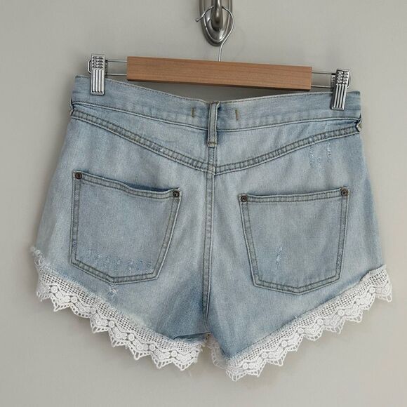 Free People Lace Trim Denim Jean Shorts - Picture 12 of 12